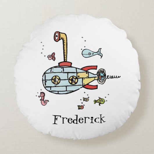 Personalisiertes U-Boot zurück mit Spots Rundes Kissen (Vorderseite)