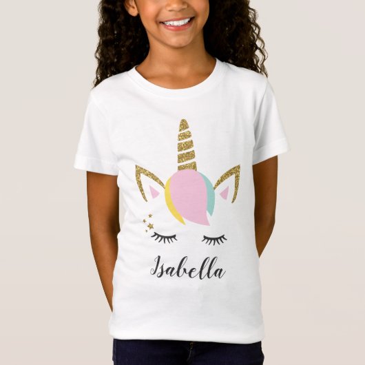 Personalisiertes Unicorn-Gesicht mit Namen T-Shirt (Vorderseite)