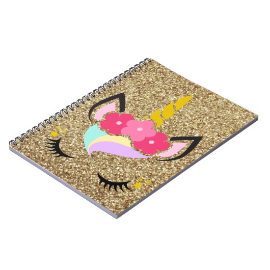 Personalisiertes Unicorn Gold Glitzer Note Book Notizblock (Linke Seite)