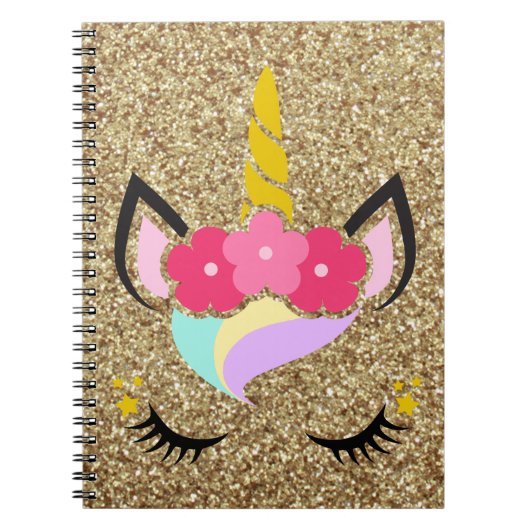 Personalisiertes Unicorn Gold Glitzer Note Book Notizblock (Vorderseite)