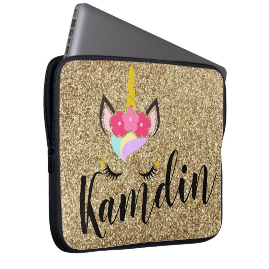 Personalisiertes Unicorn Gold Glitzer Notebook-Geh Laptopschutzhülle (Vorne Rechts)