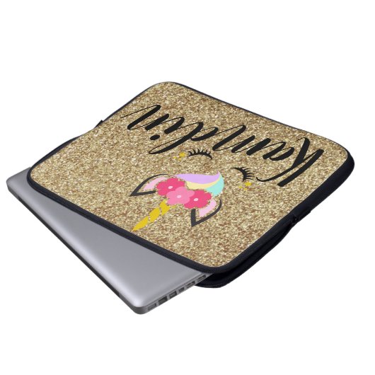 Personalisiertes Unicorn Gold Glitzer Notebook-Geh Laptopschutzhülle (Vorne Knopf)