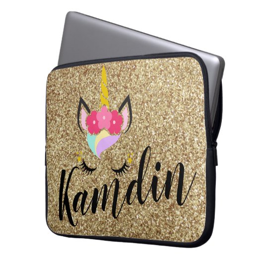Personalisiertes Unicorn Gold Glitzer Notebook-Geh Laptopschutzhülle (Vorderseite Links)