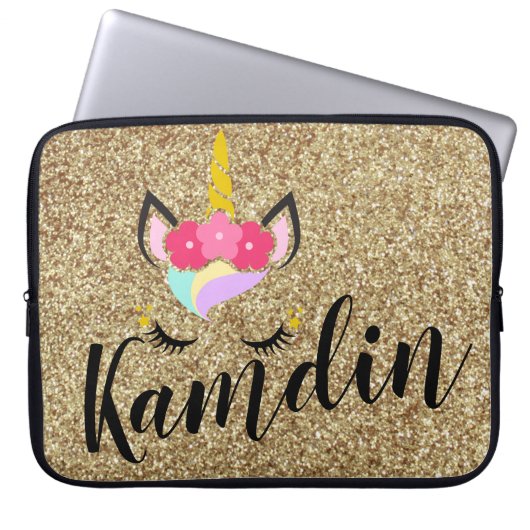 Personalisiertes Unicorn Gold Glitzer Notebook-Geh Laptopschutzhülle (Vorderseite)