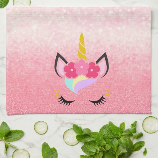 Personalisiertes Unicorn Ombre Glitzer-Küchen-Tuch Geschirrtuch (Gefaltet)