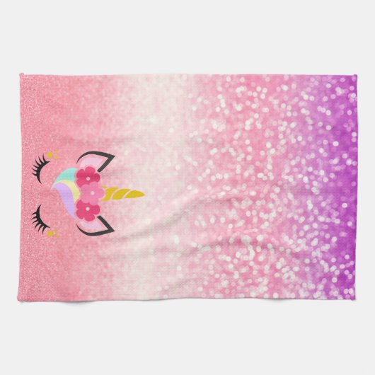 Personalisiertes Unicorn Ombre Glitzer-Küchen-Tuch Geschirrtuch (Horizontal)