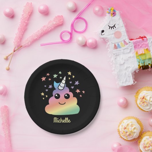 Personalisiertes Unicorn-Regenbogen-Kack Emoji Pappteller (Party)