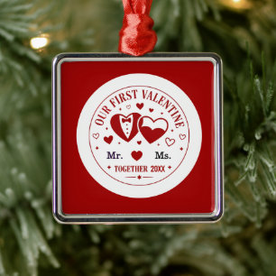 Personalisiertes "Unser erstes Valentinstagsfest" Ornament Aus Metall
