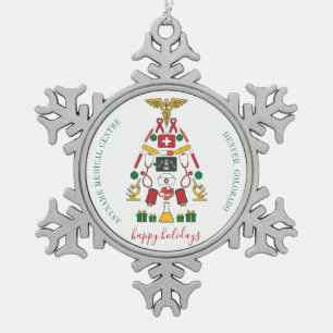 Personalisiertes Unternehmens-Medizinzentrum Schneeflocken Zinn-Ornament
