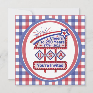 Personalisiertes USA 250 – Patriotisches Retro-Mar Einladung