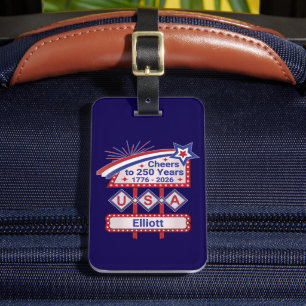 Personalisiertes USA 250 – Patriotisches Retro-Mar Gepäckanhänger