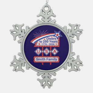 Personalisiertes USA 250 – Patriotisches Retro-Mar Schneeflocken Zinn-Ornament