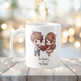 Personalisiertes Valentinisches Paar im Chibi-Stil Kaffeetasse