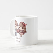 Personalisiertes Valentinisches Paar im Chibi-Stil Kaffeetasse (Vorderseite Links)