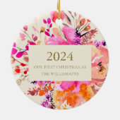 Personalisiertes Verheiratetes Weihnachten Keramik Ornament (Hinten)