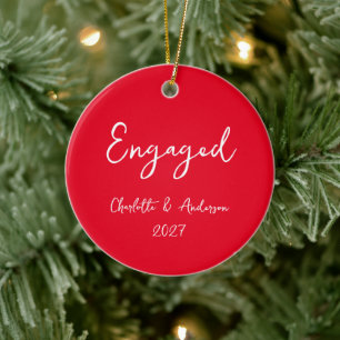 Personalisiertes Verlobtes Paar handschriftlich ro Keramik Ornament