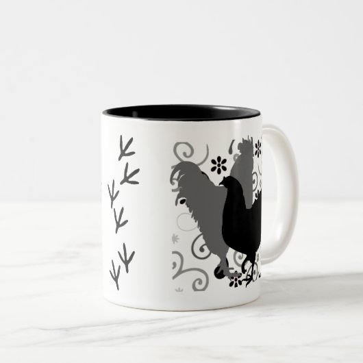 Personalisiertes verrücktes Huhn-schwarze u. weiße Zweifarbige Tasse (VorderseiteRechts)