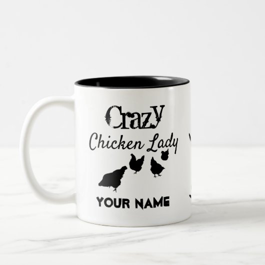 Personalisiertes verrücktes Huhn-schwarze u. weiße Zweifarbige Tasse (Links)