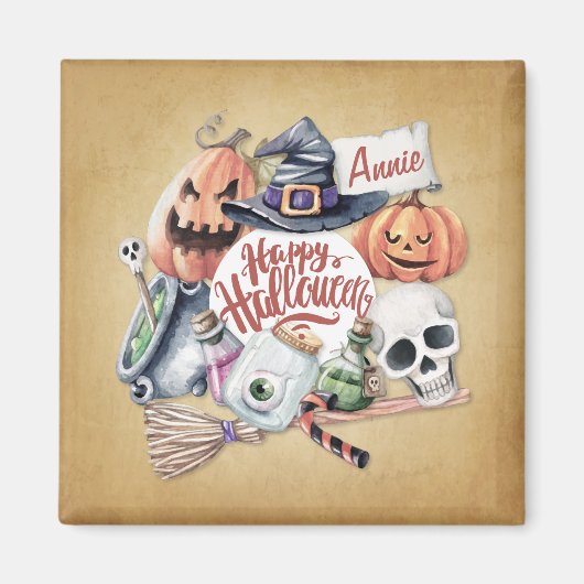 Personalisiertes Vintag Happy Halloween | Magnet (Vorne)