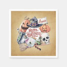 Personalisiertes Vintag Happy Halloween | Serviett Serviette