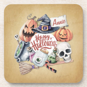 Personalisiertes Vintag Happy Halloween Unterset Getränkeuntersetzer