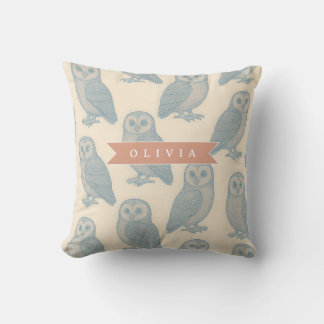 Personalisiertes Vintage Blau Eule Wald Cottagecor Kissen