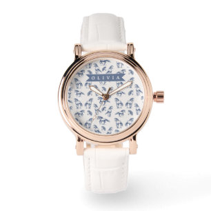 Personalisiertes Vintage Blaues Pferd Klassisches Armbanduhr