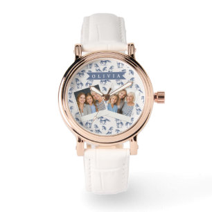 Personalisiertes Vintage Blaues Pferd Klassisches Armbanduhr
