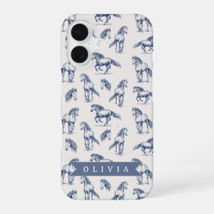 Personalisiertes Vintage Blaues Pferd Klassisches iPhone 16 Hülle