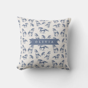 Personalisiertes Vintage Blaues Pferd Klassisches Kissen