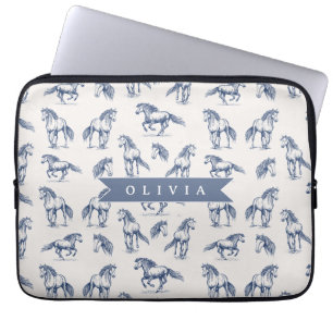 Personalisiertes Vintage Blaues Pferd Klassisches  Laptopschutzhülle