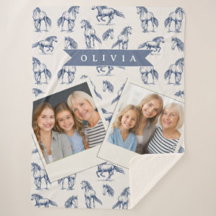 Personalisiertes Vintage Blaues Pferd Klassisches  Sherpadecke