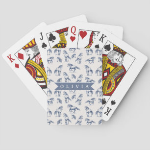 Personalisiertes Vintage Blaues Pferd Klassisches  Spielkarten