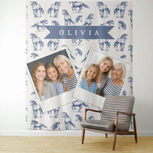 Personalisiertes Vintage Blaues Pferd Klassisches Wandteppich