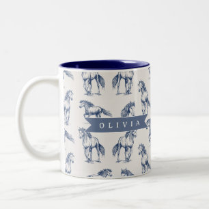 Personalisiertes Vintage Blaues Pferd Klassisches Zweifarbige Tasse