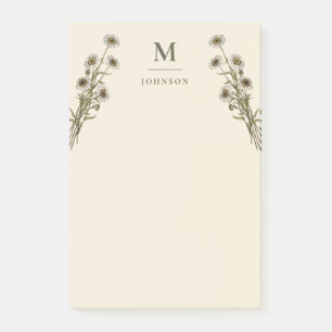 Personalisiertes Vintage-Blumen-Botanik-Monogramm Post-it Klebezettel