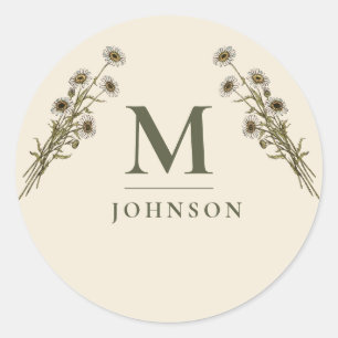 Personalisiertes Vintage-Blumen-Botanik-Monogramm Runder Aufkleber