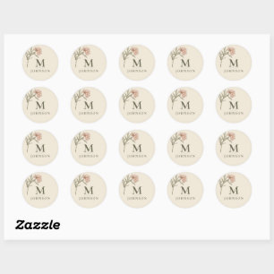 Personalisiertes Vintage-Blumen-Botanik-Monogramm Runder Aufkleber