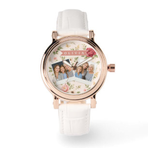 Personalisiertes Vintage-Blumen-Romantisches Namen Armbanduhr