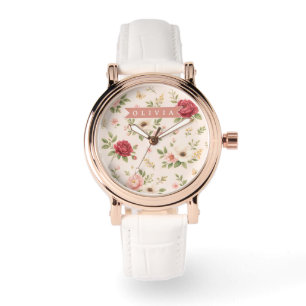 Personalisiertes Vintage-Blumen-Romantisches Namen Armbanduhr