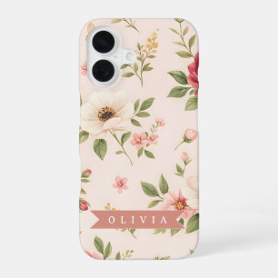 Personalisiertes Vintage-Blumen-Romantisches Namen iPhone 16 Hülle