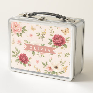 Personalisiertes Vintage-Blumen-Romantisches Namen Metall Brotdose