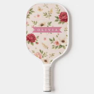 Personalisiertes Vintage-Blumen-Romantisches Namen Pickleball Schläger