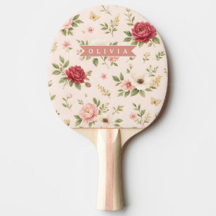 Personalisiertes Vintage-Blumen-Romantisches Namen Tischtennis Schläger