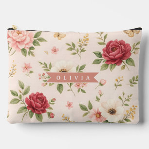 Personalisiertes Vintage-Blumen-Romantisches Namen Zubehörtasche