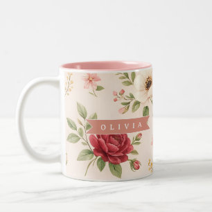 Personalisiertes Vintage-Blumen-Romantisches Namen Zweifarbige Tasse