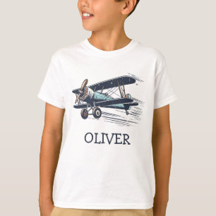 Personalisiertes Vintage-Doppeldeckerflugzeug T-Shirt