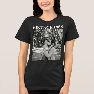 Personalisiertes Vintage-Foto- und Jahr-Shirt, ind Tri-Blend Shirt