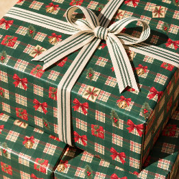 Personalisiertes vintage-grün kariertes Weihnachte Geschenkpapier