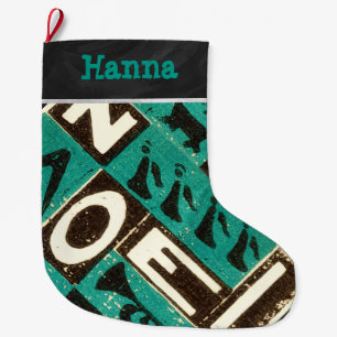 Personalisiertes Vintage Grün Noel Weihnachten Großer Weihnachtsstrumpf